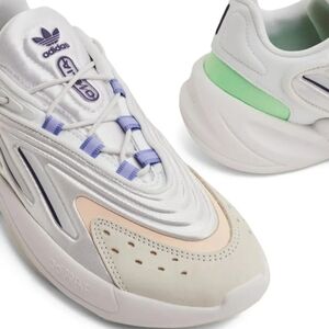 Adidas Ozelia Women's Sneakers White Purple Neon Lace Up Shoes 6.5 Low Top Pink